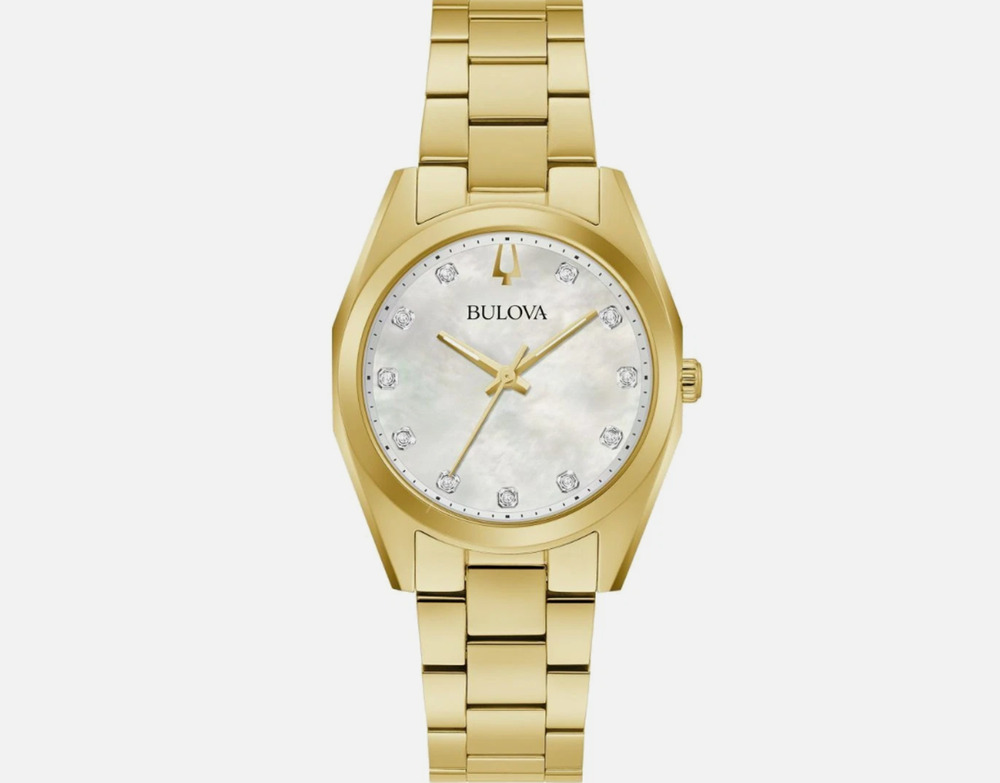 Bulova Surveyor Women's MOP Diamond Dial Gold-Tone Quartz Watch 97P172